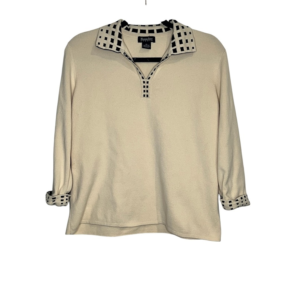 Hampshire Studio Women's Cream/Beige Knit Polo Sweater - Size XL